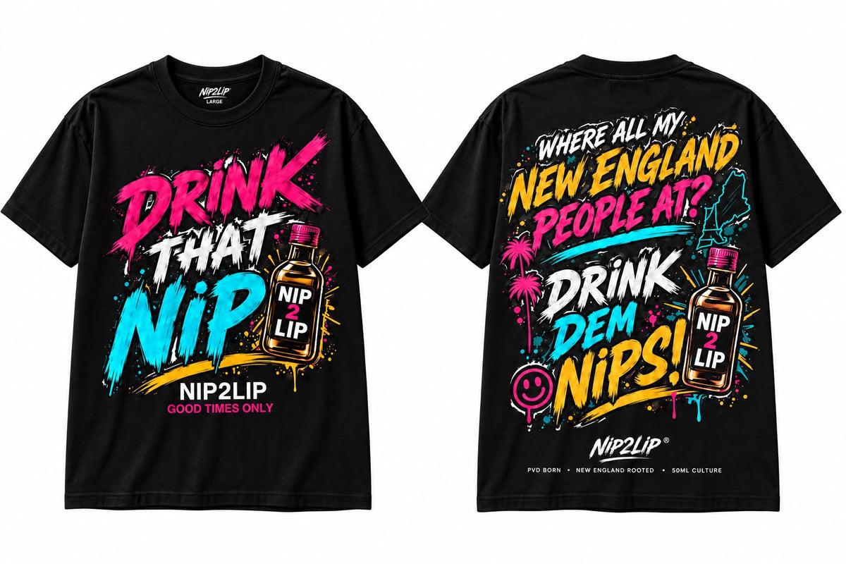 Drink That Nip Tee - Black / Neon Multi, front and back