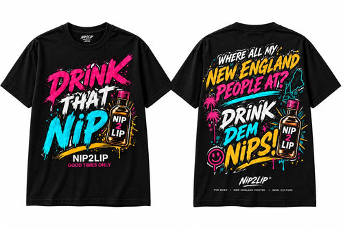 Drink That Nip Tee - Black / Neon Multi, front and back
